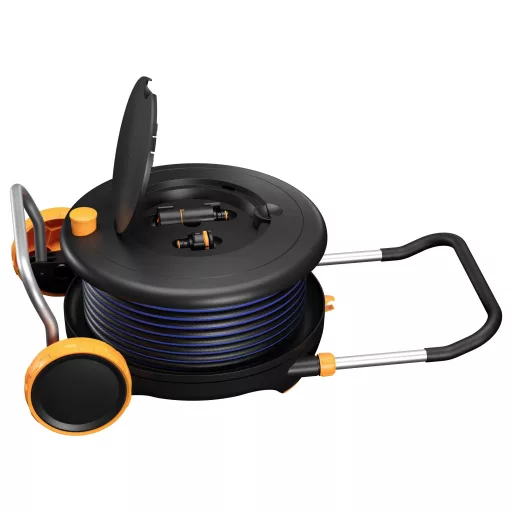 Fiskars 1071639 Comfort Waterwheel Tömlőkocsi 13 mm 21.5 m 1/2 coll 1 db Fekete, Narancs