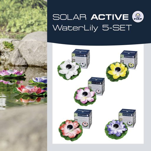 FIAP 3206-6 SOLAR ACTIVE WaterLily 5er SET Napelemes dekorációs világítás 5 részes készlet LED Fixen beépített LED-es Fehér, Sárga, Piros, Rózsaszín, Lila