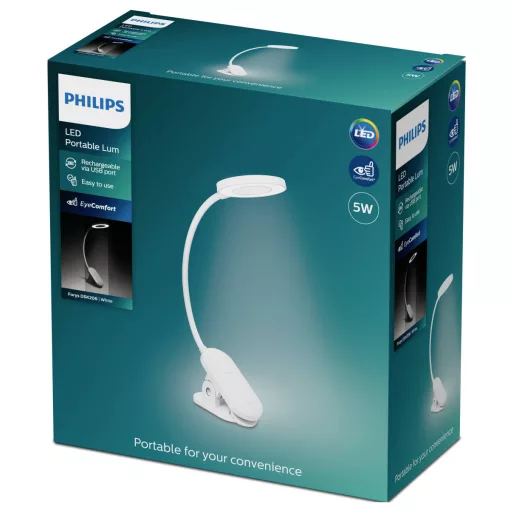 Philips LED Forys Clip DSK206 8720169194397 LED-es akkus asztali lámpa LED Fixen beépített LED-es 5 W Fehér