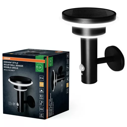 OSRAM HOMELIGHTING ENDURA Style Solar Wall Sensor Double Circle 6W Black 4099854455506 LED-es kültéri fali lámpa