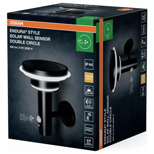 OSRAM HOMELIGHTING ENDURA Style Solar Wall Sensor Double Circle 6W Black 4099854455506 LED-es kültéri fali lámpa