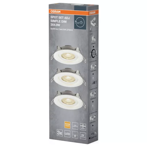 OSRAM HOMELIGHTING Spot Set Adj Simple Dim 3 x 4.9W 2700K White 4099854445842 LED-es kültéri fali lámpa 4.90 W Fehér