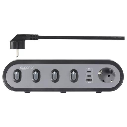 Sygonix SY-6901966 Asztali dugalj 5 részes Fekete, Szürke Védőérintkezős 1 db