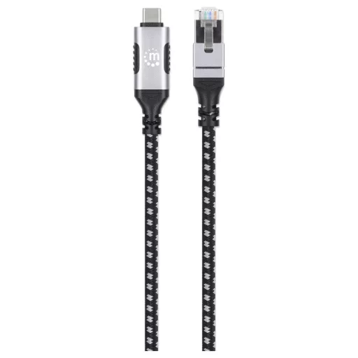 Manhattan USB kábel USB 3.2 Gen1 RJ45 dugó, USB-C® dugó 200 cm Fekete/ezüst Fólia árnyékolás, Anyag köpeny 394826