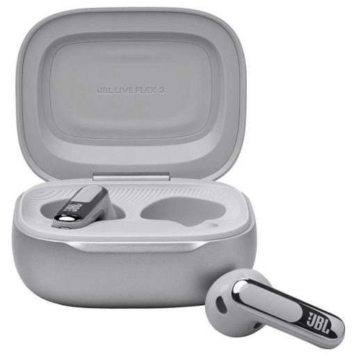 JBL Live Flex 3 In Ear fejhallgató Vezeték nélküli, Bluetooth® Stereo Ezüst Noise Cancelling, mikrofon zajelnyomás Töltőtok, Elemtöltés kijelzés, Hangerő