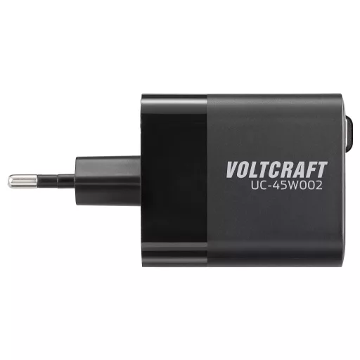 VOLTCRAFT UC-45W002 USB-s töltőkészülék 45 W 1x USB-A, 2x USB-C® Power Delivery Fekete Beltér GaN, USB Power Delivery (USB-PD), Gyorstöltő