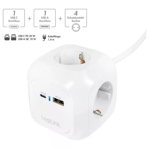 LogiLink LPS283U Elosztó kocka Fehér Védőérintkezős 1 db