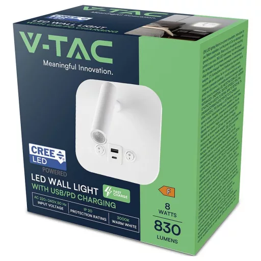 V-TAC VT-80068-W 240026 Éjjeliszekrény lámpa LED LED 8 W Melegfehér EEK: F (A - G) Natúr fehér