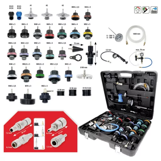 KS Tools 150.2300 MASTER hűtőrendszer diagnosztikai szervizkészlet, 40 darabos