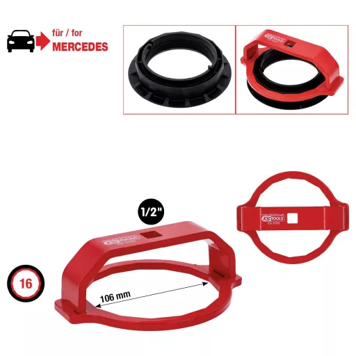 KS Tools 150.9599 1/2&quot -os rugóstag-rögzítő anyakulcs Mercedeshez, 106 mm