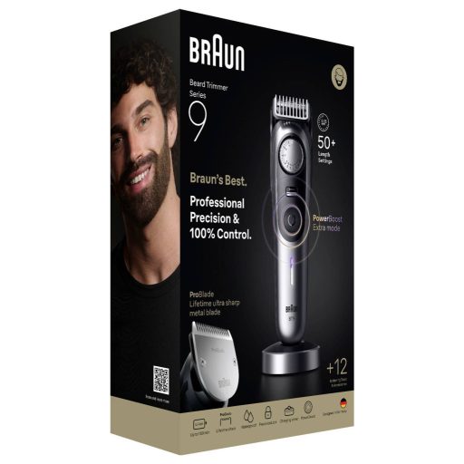 Braun Braun BT9560 Beardtrimmer Series 9 Szakállvágóó, Precíziós trimmer Lemosható Fekete, Ezüst