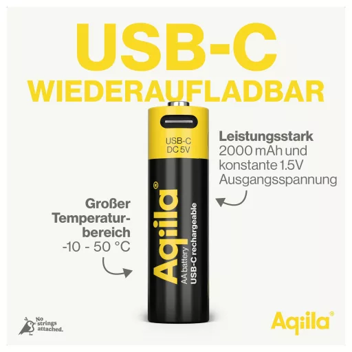 Aqiila AA USB-C® akku Lítiumion 2000 mAh 1.5 V 4 db