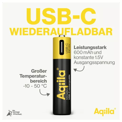 Aqiila AAA USB-C® akku Lítiumion 600 mAh 1.5 V 4 db