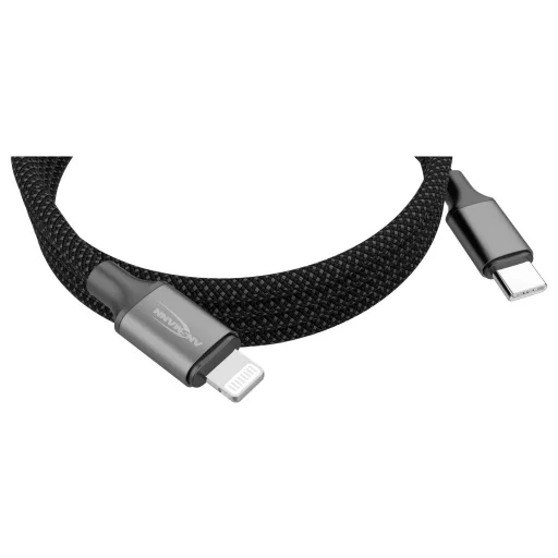 Ansmann USB kábel Apple Lightning dugó, USB-C® dugó 120 cm Fekete Textil köpeny 1700-0187