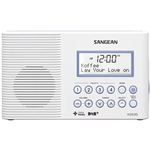 Sangean H203 Fürdőszobai rádió DAB+, URH Zseblámpa, Vízálló Fehér