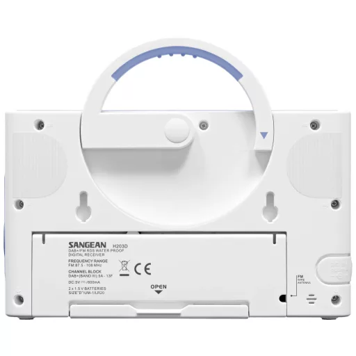 Sangean H203 Fürdőszobai rádió DAB+, URH Zseblámpa, Vízálló Fehér