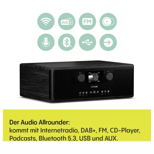 Pure Classic C-D6i Black-Black Ash EU/UK Internet táskarádió Internet, DAB+, FM AUX, DAB+, USB Fekete, Kőrisfa