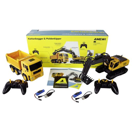 Amewi 1:18 Építkezési jármű Építőipari jármű, Teherautó Fényeffekttel, Akkuval és töltőkábellel