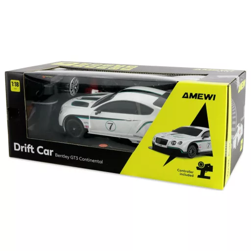 Amewi 1:18 RC modellautó Elektro Drift Bentley GT3 Continental Drift Car Fehér Brushed 4WD RtR 2,4 GHz Akkuval és töltőkábellel, Fényeffekttel