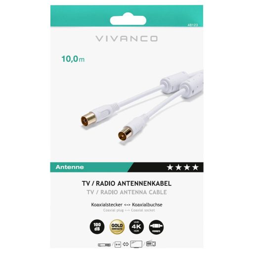 Vivanco Antennák, SAT Csatlakozókábel 10 m Fehér