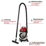 Einhell TC-VC 1540 S 2347405 Nedves-/száraz porszívó 15 l