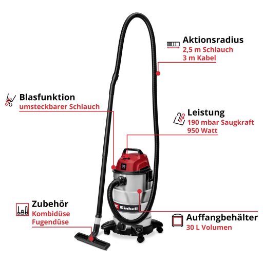Einhell TC-VC 3055 S 2342235 Nedves-/száraz porszívó 30 l