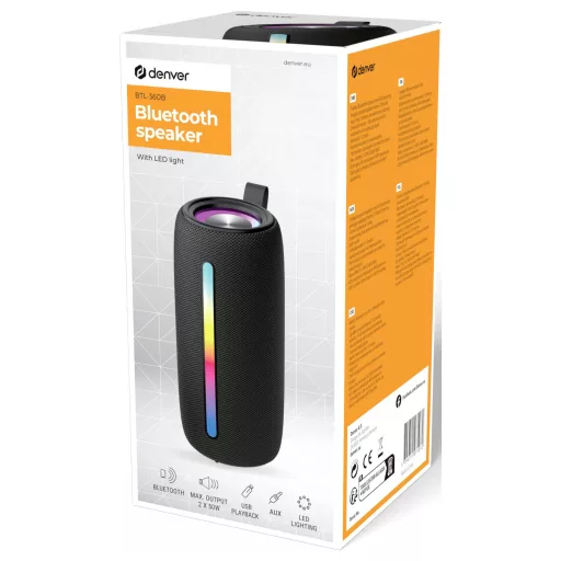 Denver BTL-360B Bluetooth hangfal AUX, Kihangosító funkció, hordozható, USB Fekete
