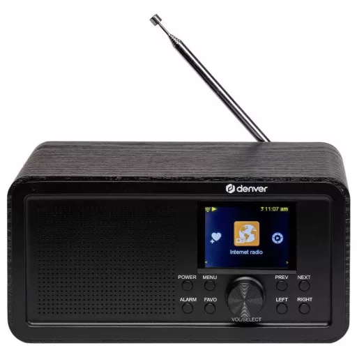 Denver DIR-200 Asztali internetrádió DAB+, FM, Internet Internetrádió, URH, Bluetooth®, DAB+, WLAN Ébresztő funkció Fekete