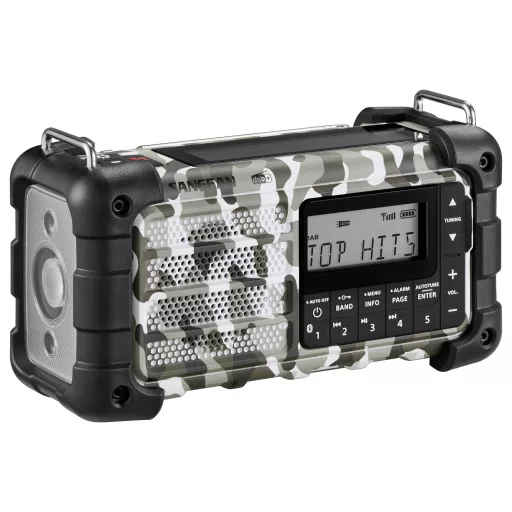 Sangean MMR-99 DAB+ Camo Vészhelyzeti rádió DAB+, URH AUX, USB, Bluetooth® Napelem, Kézi kurbli, Akkutöltő funkció Arctic Camo