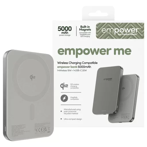 PanzerGlass empower Bank Powerbank 5000 mAh Magsafe, Qi Wireless Charging USB-C® állapotjelző