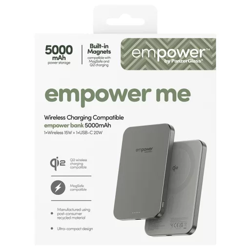 PanzerGlass empower Bank Powerbank 5000 mAh Magsafe, Qi Wireless Charging USB-C® állapotjelző