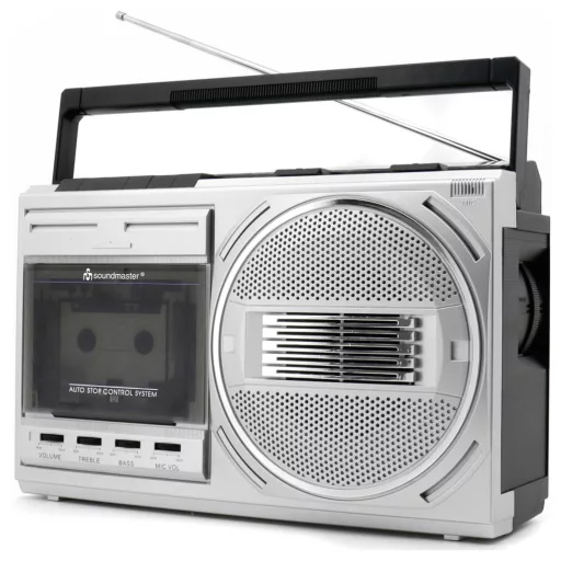 soundmaster Kazettás rádió FM, AM Kazetta, USB, URH, MW, KW, Bluetooth®, AUX Fekete, Ezüst