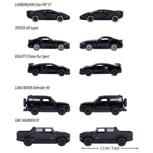 Majorette Bugatti, Lamborghini, Toyota, Land Rover Fekete Kiadás 5 Darabos Ajándékcsomag Kész modell Személygépkocsi modell