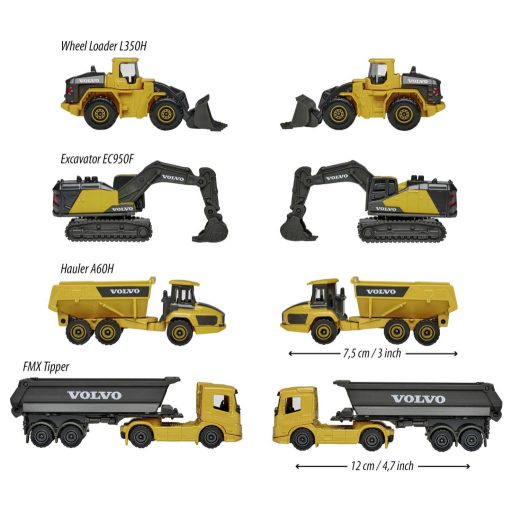Majorette Volvo Építőipari 4 darabos ajándékcsomag Kész modell Építkezésnél használt jármű modell