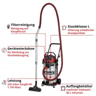   Einhell TE-VC 4090 SACL 2347445 Nedves-/száraz porszívó 40 l L minőséítésű porszívó osztály