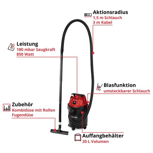 Einhell TC-VC 2045 2347415 Nedves-/száraz porszívó 20 l