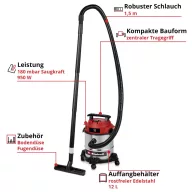 Einhell TC-VC 1240 S 2347400 Nedves-/száraz porszívó 12 l