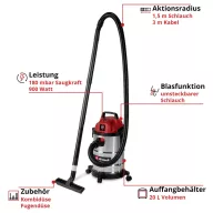 Einhell TC-VC 2045 S 2347410 Nedves-/száraz porszívó 20 l