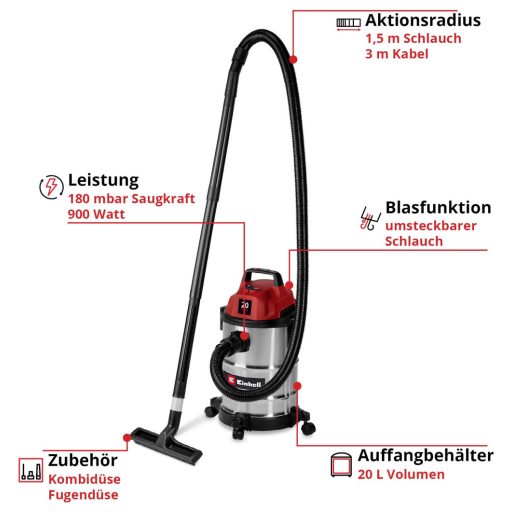 Einhell TC-VC 2045 S 2347410 Nedves-/száraz porszívó 20 l