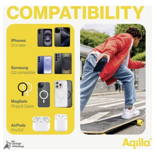 Aqiila Ladegerät Wireless powerbank 5.000 mAh Magsafe, Qi Wireless Charging, Power Delivery, Fast Charge, Smart IC, Pass-Through Charging, Power Delivery 3.0