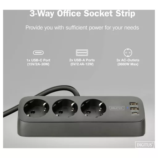 Digitus DA-70625 Asztali dugalj Fekete Védőérintkezős 1 db