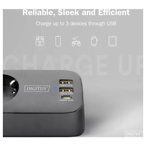 Digitus DA-70625 Asztali dugalj Fekete Védőérintkezős 1 db