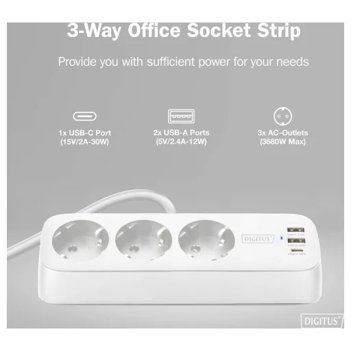 Digitus DA-70626 Asztali dugalj Fehér Védőérintkezős 1 db