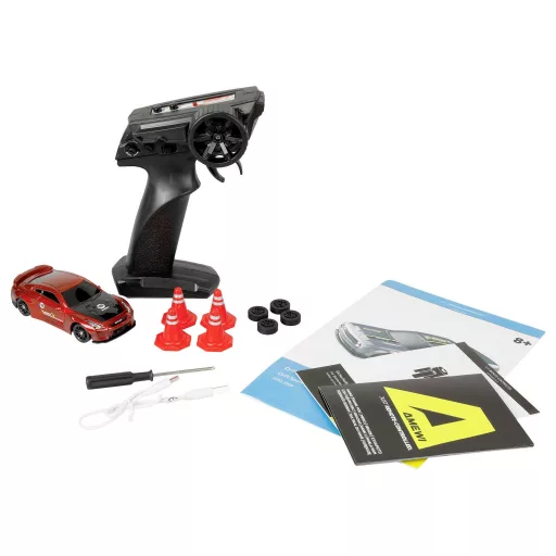 Amewi 1:43 RC modellautó Elektro Sportkocsi Drift Sport GTR Piros Brushed 4WD RtR 2,4 GHz
