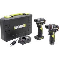   Worx WU927 Akkus ütvecsavarozó, Akkus fúrócsavarozó 12 V 2 Ah, 4 Ah Lítiumion 2. akkuval, Töltővel, tároló dobozzal