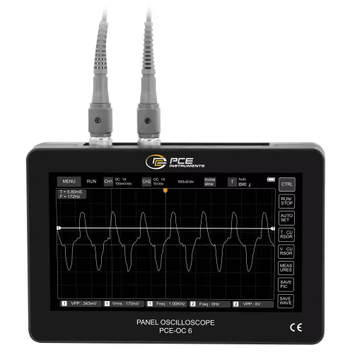 PCE Instruments PCE-OC 6 Digitális oszcilloszkóp 100 MHz 1 GSa/mp 30 kpts 240000 bit Kézi készülék 1 db