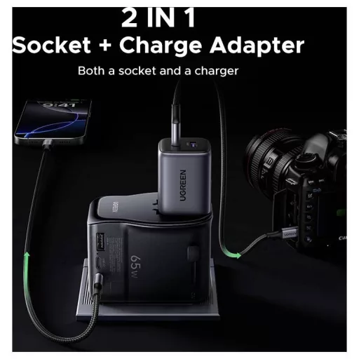 UGREEN UGREEN S550 65W Universal Travel Adapter Úti töltőadapter 65 W Fekete, Szürke