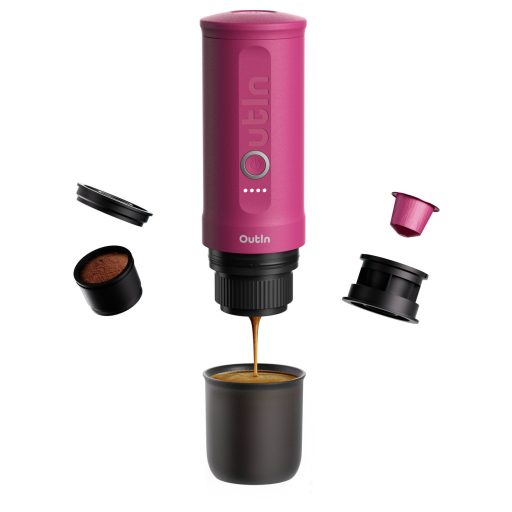 OutIn OTEM-01-CR Eszpresszó kávéfőző Rózsaszín hordozható, Gőznyomásos technológiával, lítiumion akkuval