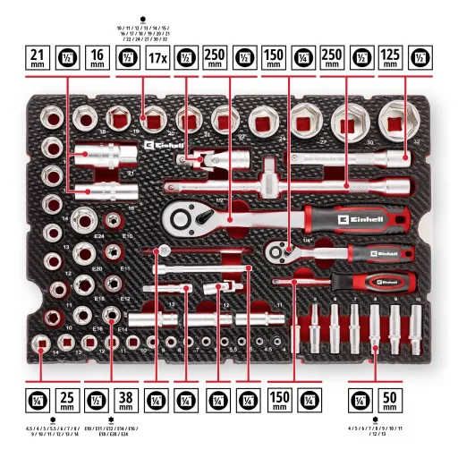 Einhell Stecknuss & Ratschen-Set 60-tlg. Einleger Pad 370520 Betét 60 részes