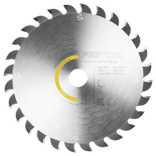 Festool HW 168x1,8x20 W28 205764 Körfűrészlap 168 x 20 x 1.20 mm Fogak száma (collonként): 28 1 db